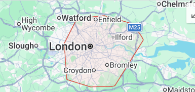 Map showing Drain Warriors service area across Greater London